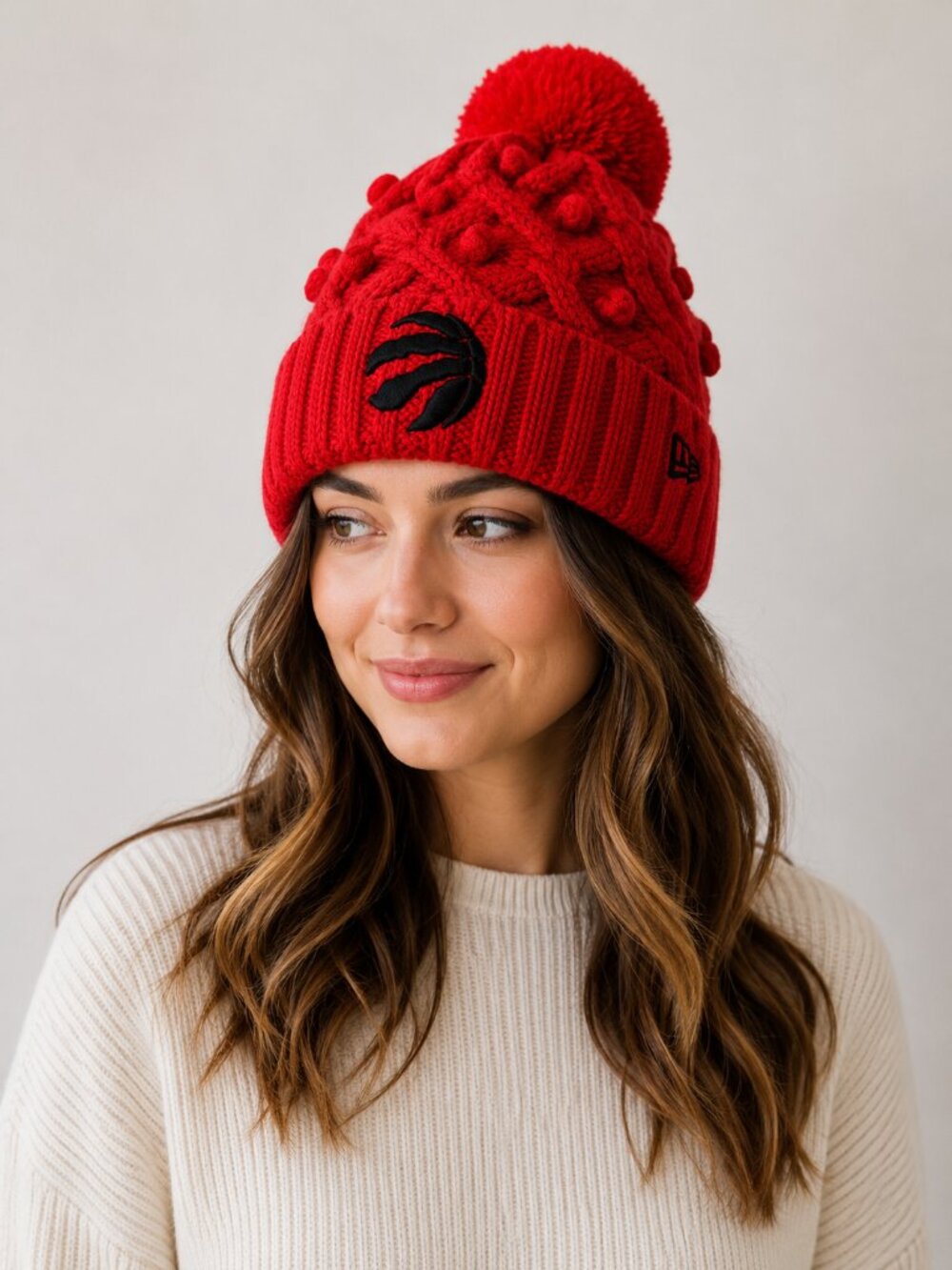NWT New Era Toronto Raptors Pom Pom Knit Beanie Hat Women's Red NBA Toque